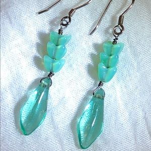 Aqua color glass bead earrings
